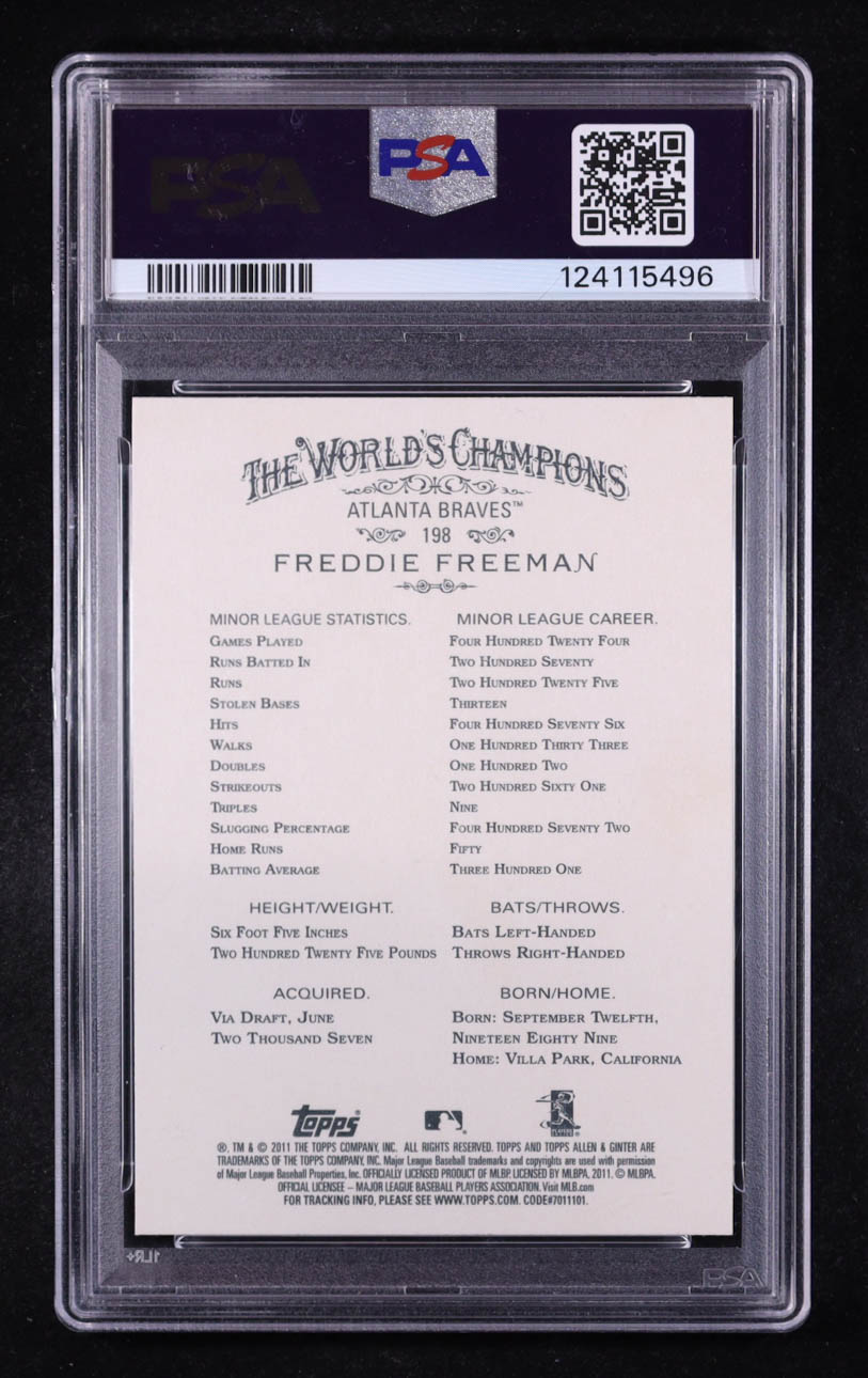 Freddie Freeman 2011 Topps Allen and Ginter #198 RC (PSA 10) at PristineAuction.com Freddie Freeman 2011 Topps Allen and Ginter #198 RC (PSA 10) at PristineAuction.com