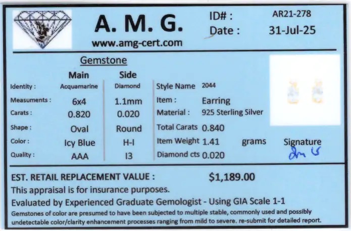 0.84 CTW Natural Acquamarine & Diamonds 18K Gold Plated Designer Earrings | Estimated Retail Value: $1,189 (AMG) at PristineAuction.com 0.84 CTW Natural Acquamarine & Diamonds 18K Gold Plated Designer Earrings | Estimated Retail Value: $1,189 (AMG) at PristineAuction.com