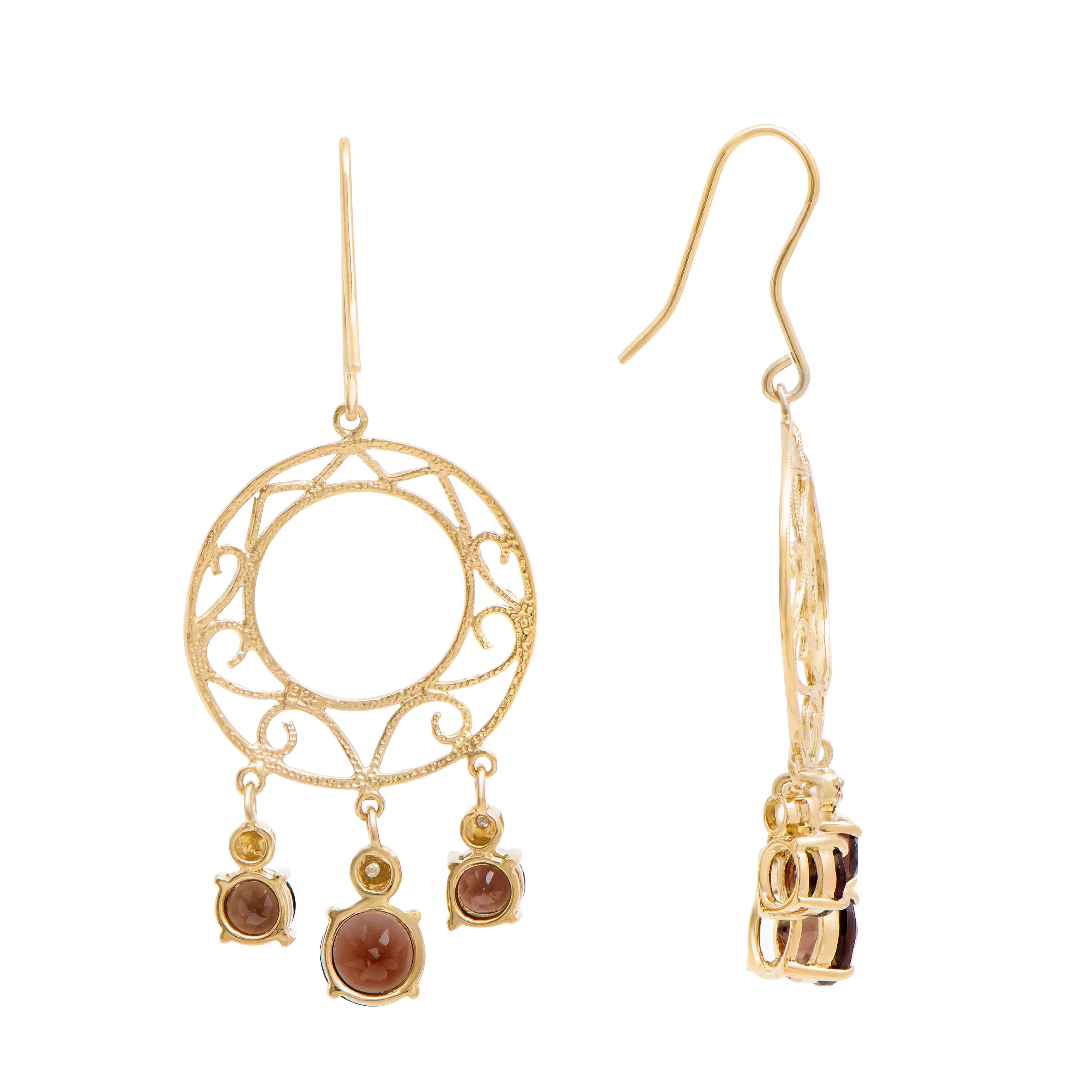 3.85 CTW Natural Smoky Quartz & Diamonds 18K Gold Plated Designer Earrings | Estimated Retail Value: $1,219 (AMG) at PristineAuction.com 3.85 CTW Natural Smoky Quartz & Diamonds 18K Gold Plated Designer Earrings | Estimated Retail Value: $1,219 (AMG) at PristineAuction.com