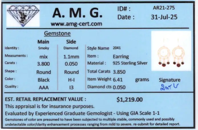 3.85 CTW Natural Smoky Quartz & Diamonds 18K Gold Plated Designer Earrings | Estimated Retail Value: $1,219 (AMG) at PristineAuction.com 3.85 CTW Natural Smoky Quartz & Diamonds 18K Gold Plated Designer Earrings | Estimated Retail Value: $1,219 (AMG) at PristineAuction.com