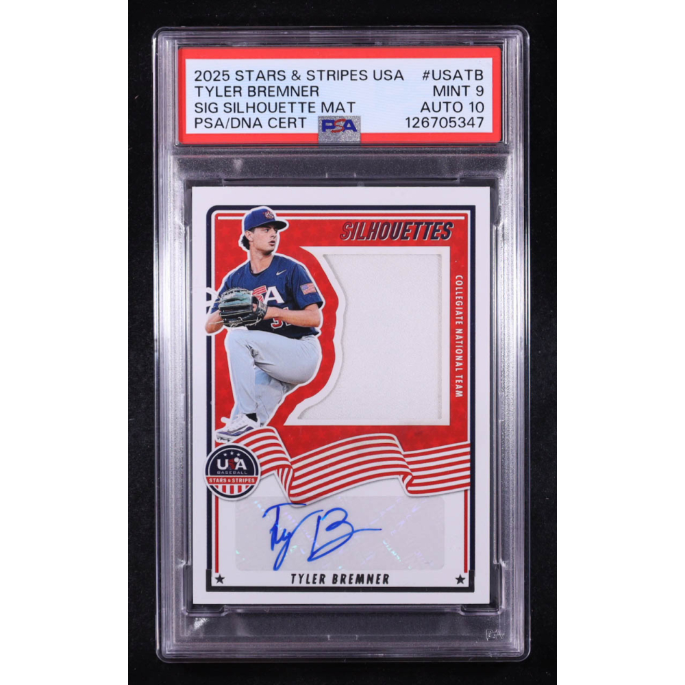 Tyler Bremner 2025 Stars & Stripes USA Sig Silhouette Materials #USA-TB RC #106/199 (PSA 9 | Autograph Graded PSA 10) at PristineAuction.com