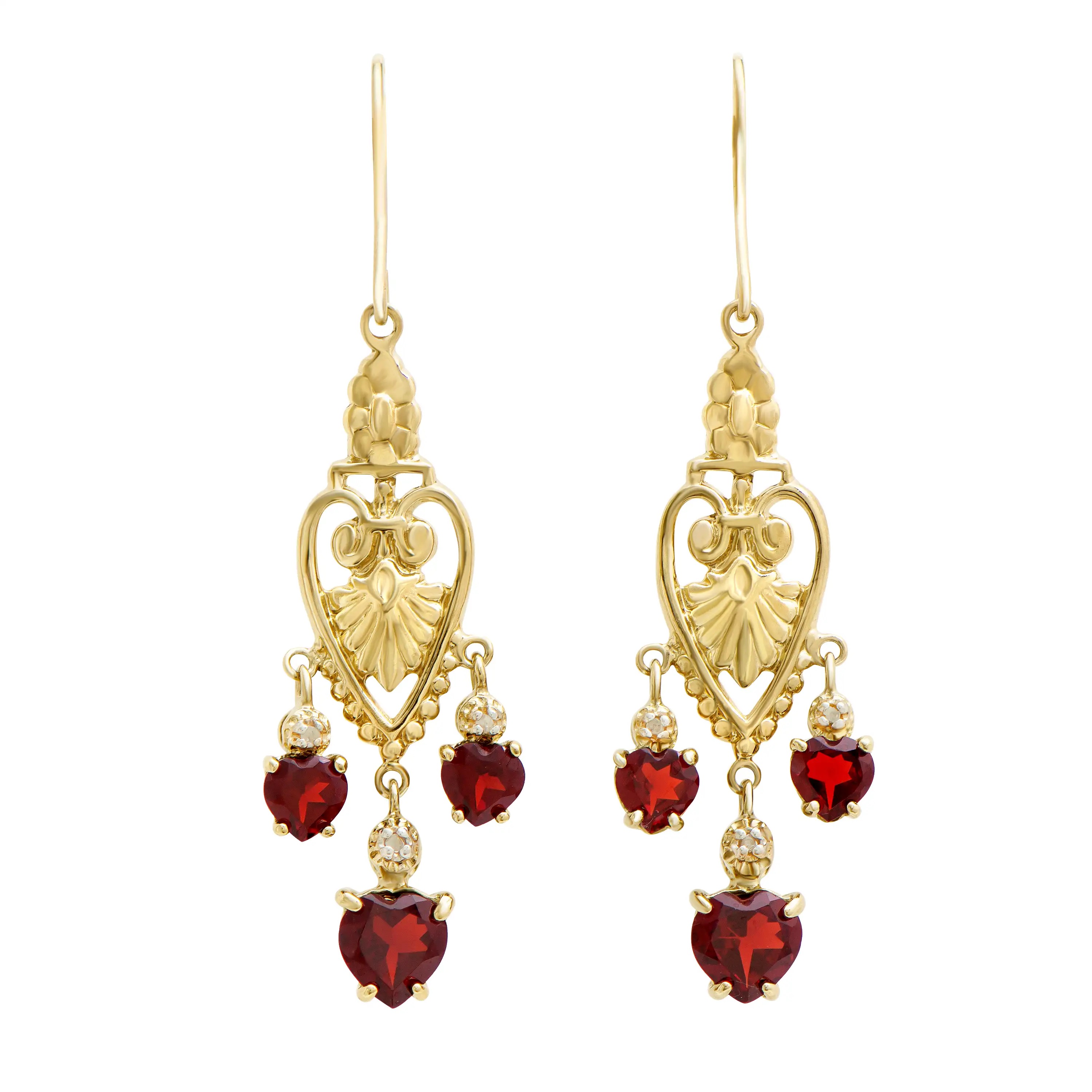 3.91 CTW Natural Garnet & Diamonds 18K Gold Plated Designer Earrings | Estimated Retail Value: $1,189 (AMG) at PristineAuction.com 3.91 CTW Natural Garnet & Diamonds 18K Gold Plated Designer Earrings | Estimated Retail Value: $1,189 (AMG) at PristineAuction.com