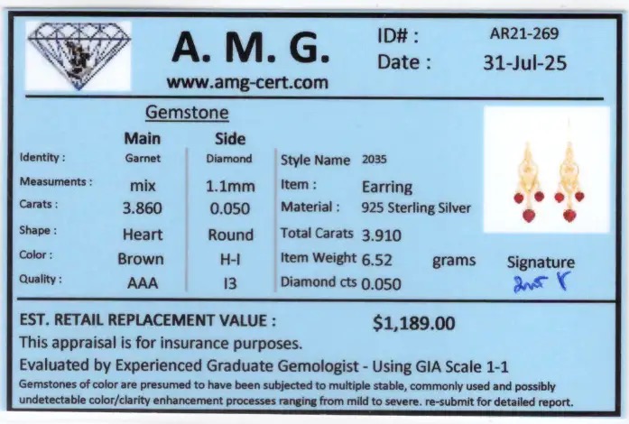 3.91 CTW Natural Garnet & Diamonds 18K Gold Plated Designer Earrings | Estimated Retail Value: $1,189 (AMG) at PristineAuction.com 3.91 CTW Natural Garnet & Diamonds 18K Gold Plated Designer Earrings | Estimated Retail Value: $1,189 (AMG) at PristineAuction.com