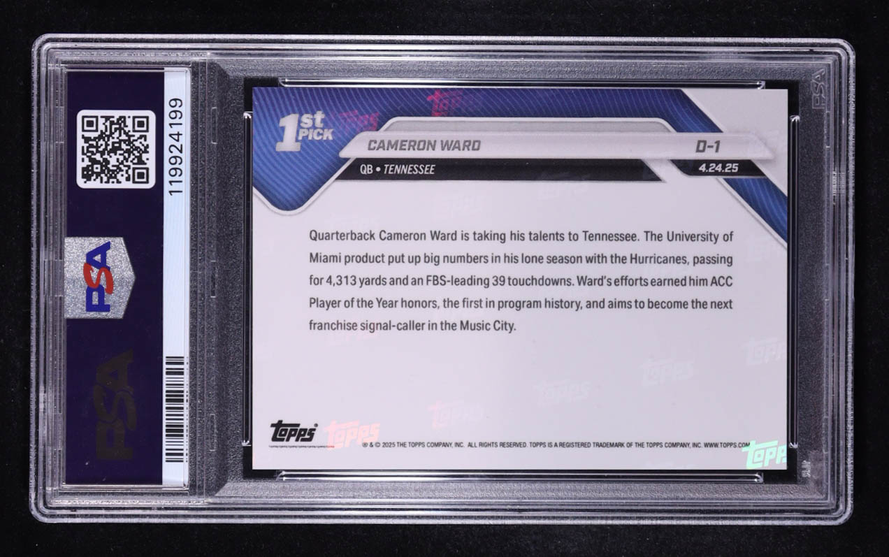 Cam Ward 2025 Topps Now #D-1 RC (PSA 10) at PristineAuction.com Cam Ward 2025 Topps Now #D-1 RC (PSA 10) at PristineAuction.com