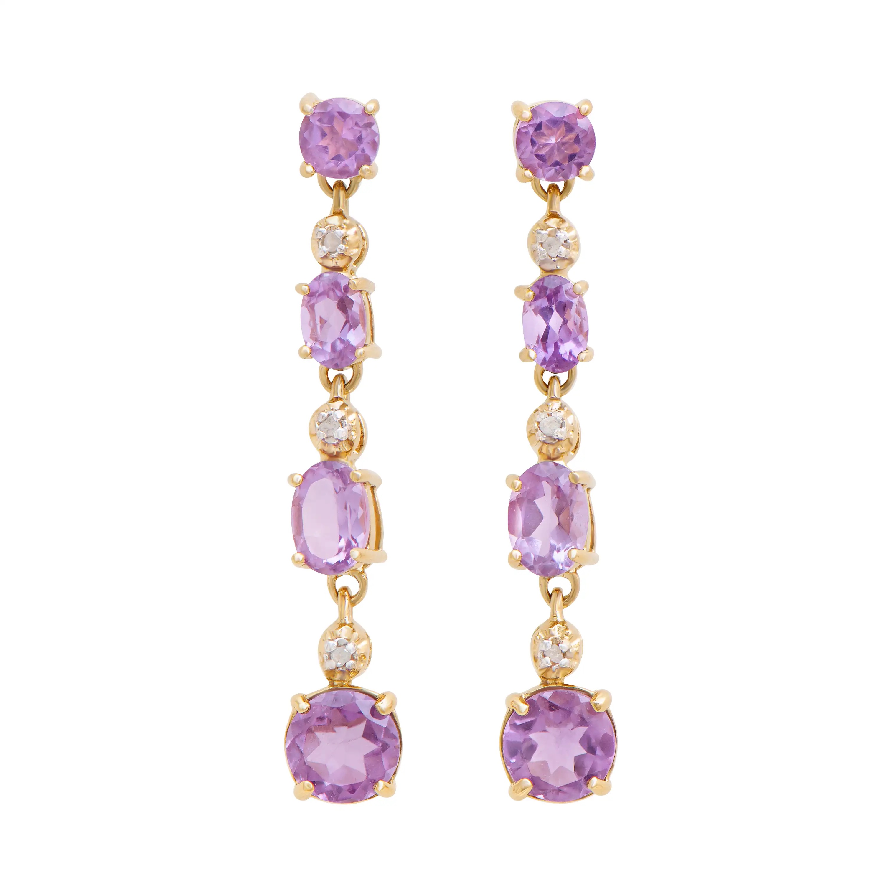 5.46 CTW Natural Amethyst & Diamonds 18K Gold Plated Designer Earrings | Estimated Retail Value: $1,209 (AMG) at PristineAuction.com 5.46 CTW Natural Amethyst & Diamonds 18K Gold Plated Designer Earrings | Estimated Retail Value: $1,209 (AMG) at PristineAuction.com