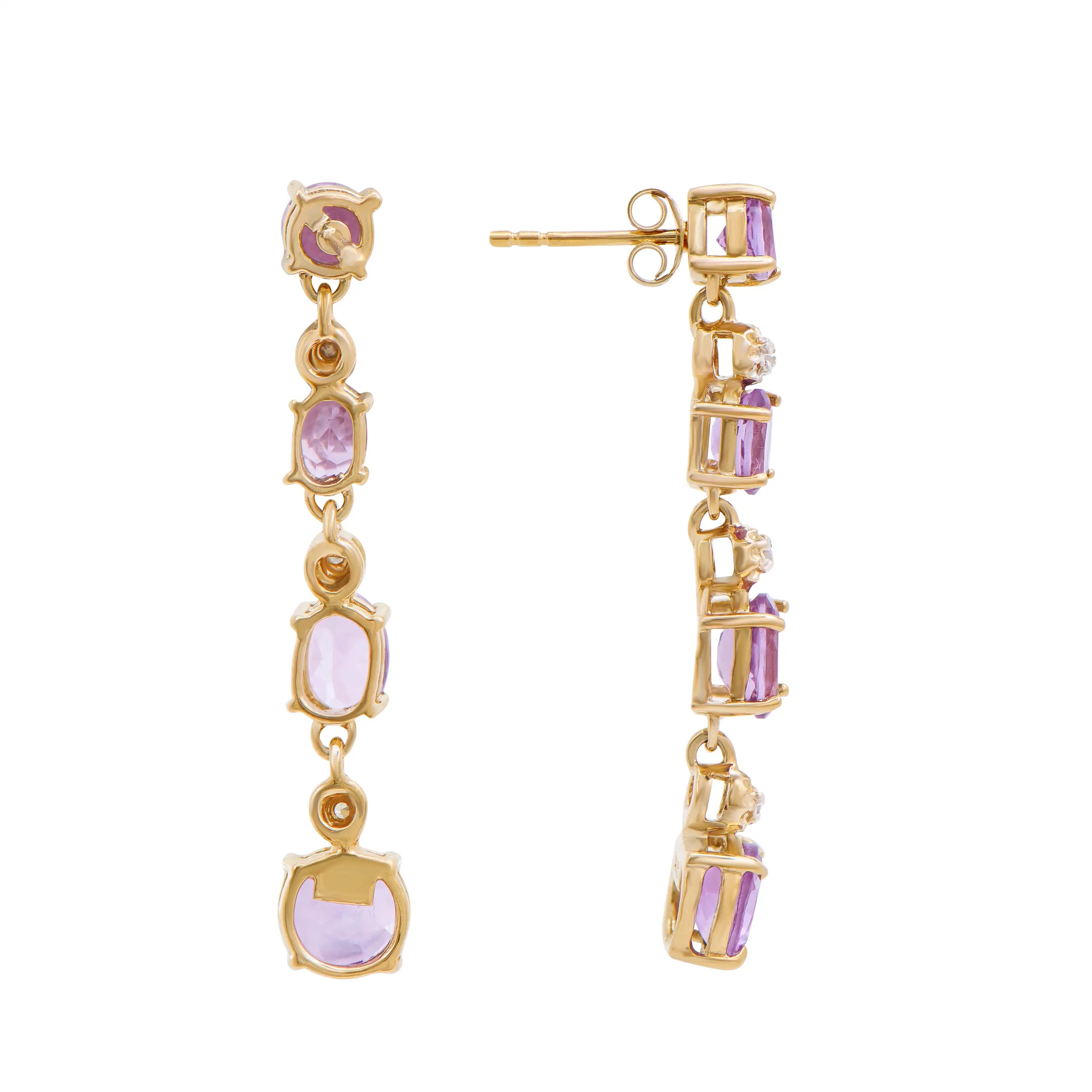 5.46 CTW Natural Amethyst & Diamonds 18K Gold Plated Designer Earrings | Estimated Retail Value: $1,209 (AMG) at PristineAuction.com 5.46 CTW Natural Amethyst & Diamonds 18K Gold Plated Designer Earrings | Estimated Retail Value: $1,209 (AMG) at PristineAuction.com