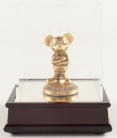 Vintage Mickey Mouse Brass Figurine Paperweight Souvenir with Display Case at PristineAuction.com