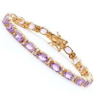 15.11 CTW Natural Amethyst & Diamond 18K Gold Plated Designer Bracelet Size 8" | Estimated Retail Value: $1,989 (AMG) at PristineAuction.com