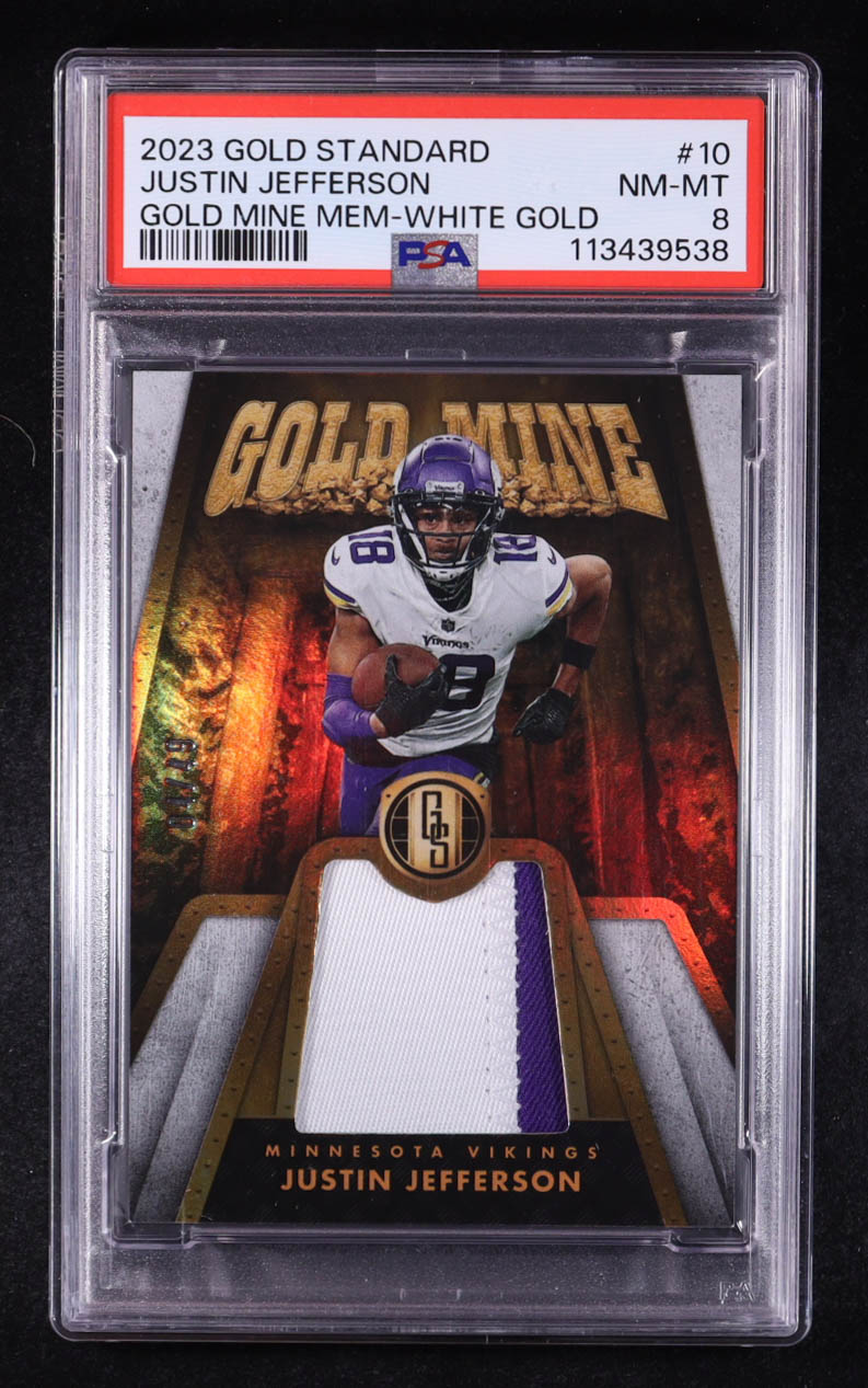 Justin Jefferson 2023 Panini Gold Standard Gold Mine Materials White Gold #10 #04/49 (PSA 8) at PristineAuction.com Justin Jefferson 2023 Panini Gold Standard Gold Mine Materials White Gold #10 #04/49 (PSA 8) at PristineAuction.com
