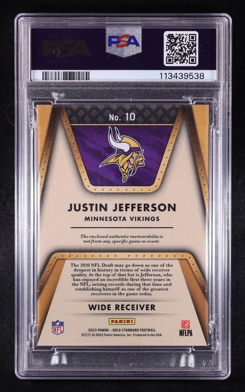 Justin Jefferson 2023 Panini Gold Standard Gold Mine Materials White Gold #10 #04/49 (PSA 8) at PristineAuction.com Justin Jefferson 2023 Panini Gold Standard Gold Mine Materials White Gold #10 #04/49 (PSA 8) at PristineAuction.com