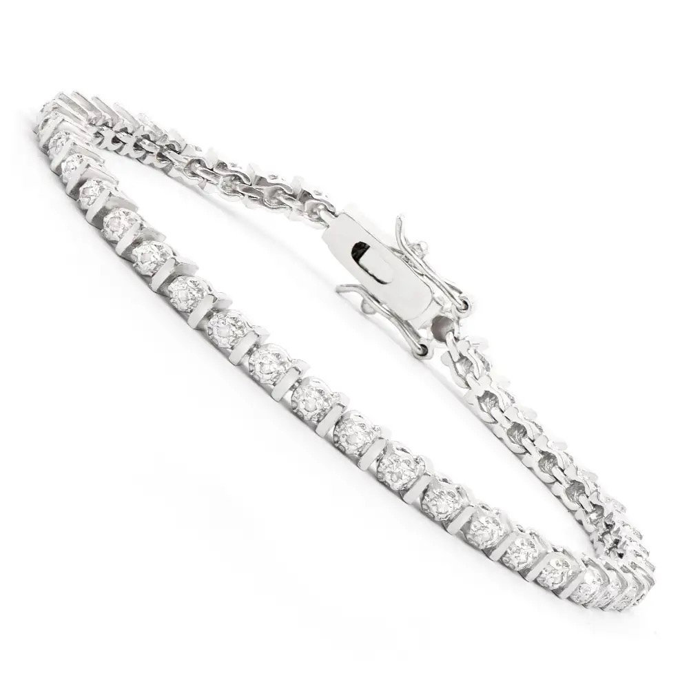 0.21 CTW Natural Diamonds Rhodium Plated Designer Bracelet Size 7.1" | Estimated Retail Value: $2,099 (AMG) at PristineAuction.com