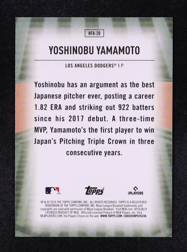 Yoshinobu Yamamoto 2024 Topps Home Field Advantage #HFA20 RC at PristineAuction.com Yoshinobu Yamamoto 2024 Topps Home Field Advantage #HFA20 RC at PristineAuction.com