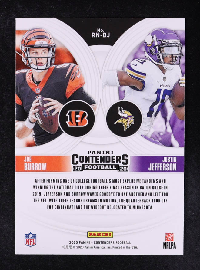 Joe Burrow / Justin Jefferson 2020 Panini Contenders Round Numbers #20 RC at PristineAuction.com Joe Burrow / Justin Jefferson 2020 Panini Contenders Round Numbers #20 RC at PristineAuction.com