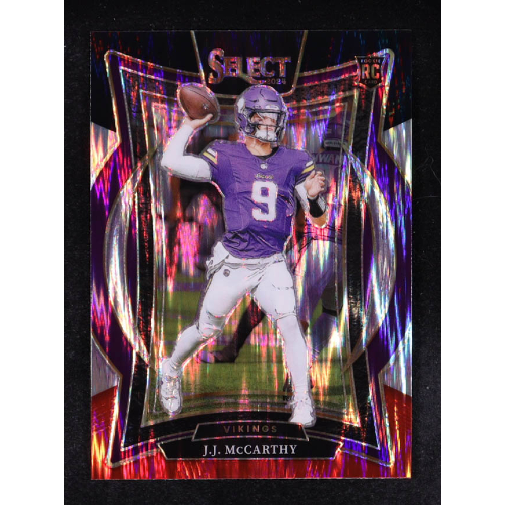 J.J. McCarthy 2024 Select Prizm Black and Red Shock #24 RC at PristineAuction.com