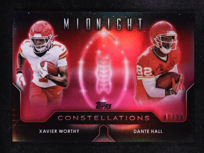 Xavier Worthy RC / Dante Hall 2024 Topps Midnight Constellations Twilight #C10 #40/99 at PristineAuction.com Xavier Worthy RC / Dante Hall 2024 Topps Midnight Constellations Twilight #C10 #40/99 at PristineAuction.com