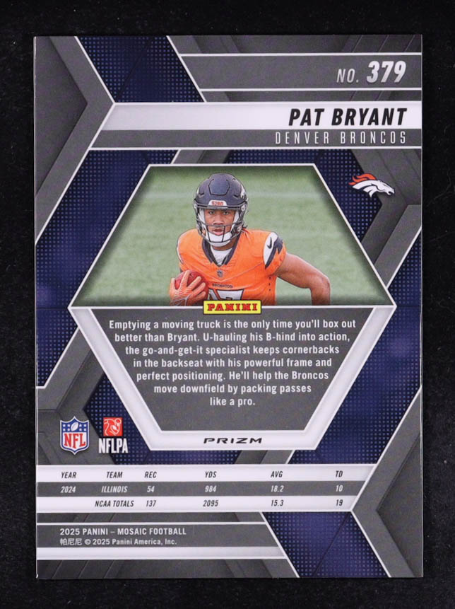 Pat Bryant 2025 Panini Mosaic Mosaic Red #379 RC at PristineAuction.com Pat Bryant 2025 Panini Mosaic Mosaic Red #379 RC at PristineAuction.com