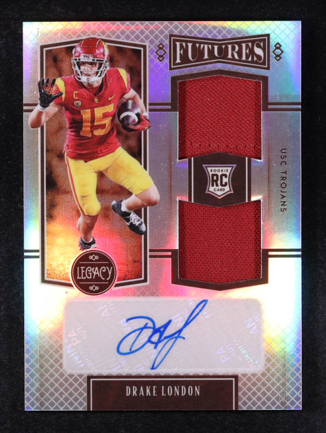 Drake London 2022 Panini Legacy Futures Patch Autographs Silver #9 #029/199 RC at PristineAuction.com Drake London 2022 Panini Legacy Futures Patch Autographs Silver #9 #029/199 RC at PristineAuction.com