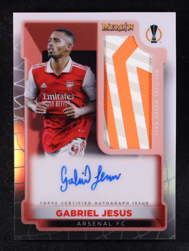 Gabriel Jesus 2022-23 Topps Merlin UEFA Merlin's Match Ball Signatures #MBSGJ at PristineAuction.com Gabriel Jesus 2022-23 Topps Merlin UEFA Merlin's Match Ball Signatures #MBSGJ at PristineAuction.com