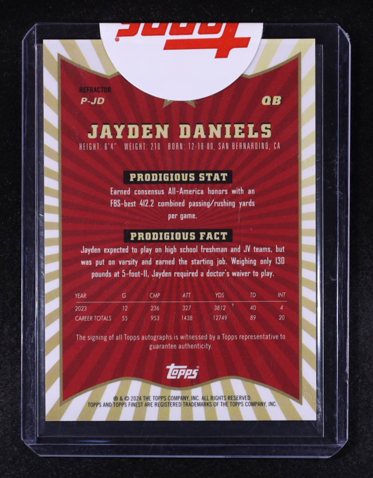 Jayden Daniels 2024 Topps Finest Prodigies Auto #P-JD RC at PristineAuction.com Jayden Daniels 2024 Topps Finest Prodigies Auto #P-JD RC at PristineAuction.com