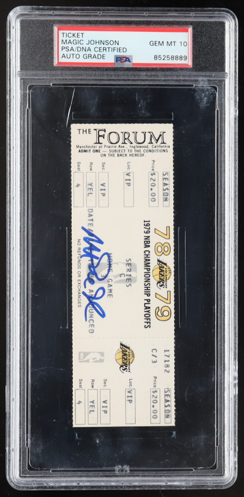 Magic Johnson Signed 1979 NBA Championship Playoffs Game Three at The Forum (PSA 10) at PristineAuction.com Magic Johnson Signed 1979 NBA Championship Playoffs Game Three at The Forum (PSA 10) at PristineAuction.com