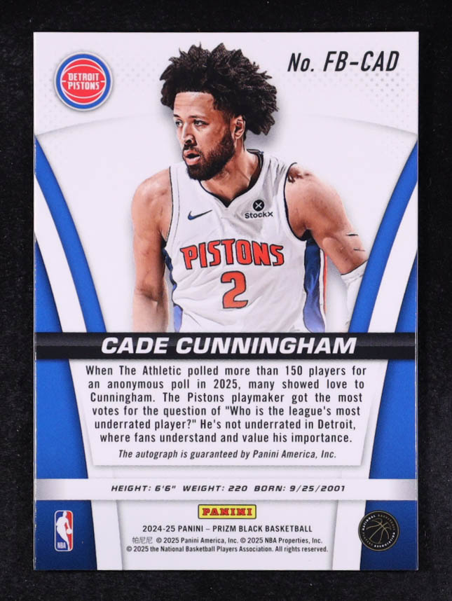 Cade Cunningham 2024-25 Panini Prizm Black Flashback Signatures #3 at PristineAuction.com Cade Cunningham 2024-25 Panini Prizm Black Flashback Signatures #3 at PristineAuction.com