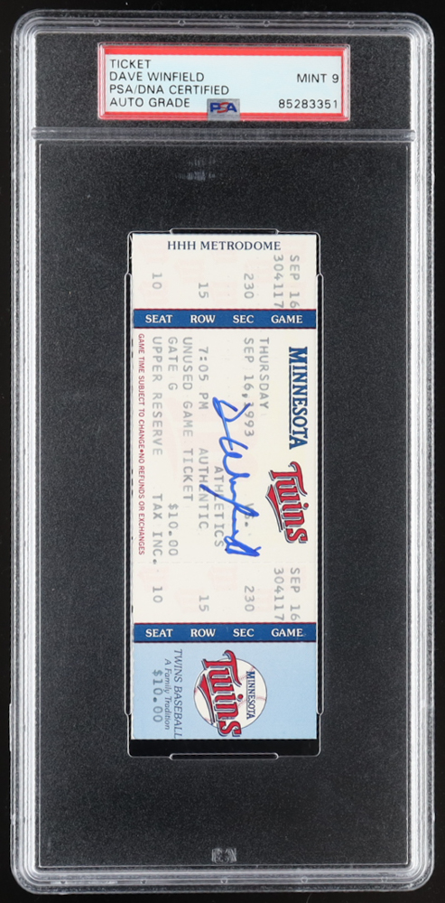 Dave Winfield Signed 1993 Twins vs. Athletics Unused Game Ticket (PSA) at PristineAuction.com Dave Winfield Signed 1993 Twins vs. Athletics Unused Game Ticket (PSA) at PristineAuction.com