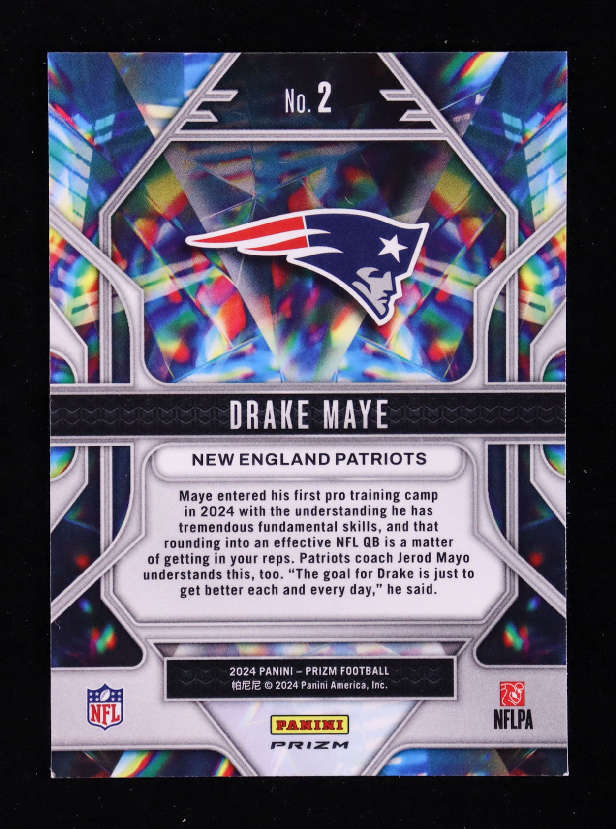 Drake Maye 2024 Panini Prizm Prizmatic Prizms Green Ice #2 RC at PristineAuction.com Drake Maye 2024 Panini Prizm Prizmatic Prizms Green Ice #2 RC at PristineAuction.com