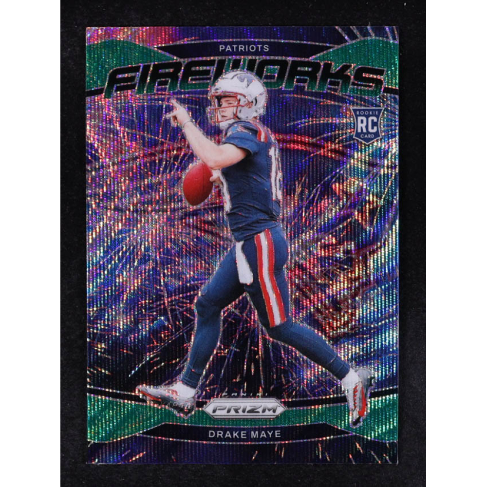 Drake Maye 2024 Panini Prizm Fireworks Prizms Green Wave #22 RC at PristineAuction.com