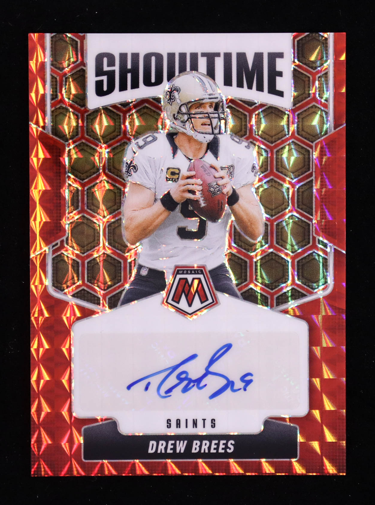 Drew Brees 2025 Panini Mosaic Showtime Signatures Red #13 #095/199 at PristineAuction.com Drew Brees 2025 Panini Mosaic Showtime Signatures Red #13 #095/199 at PristineAuction.com
