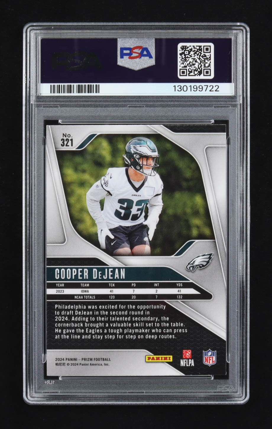 Cooper DeJean 2024 Panini Prizm #321 RC (PSA 9) at PristineAuction.com Cooper DeJean 2024 Panini Prizm #321 RC (PSA 9) at PristineAuction.com