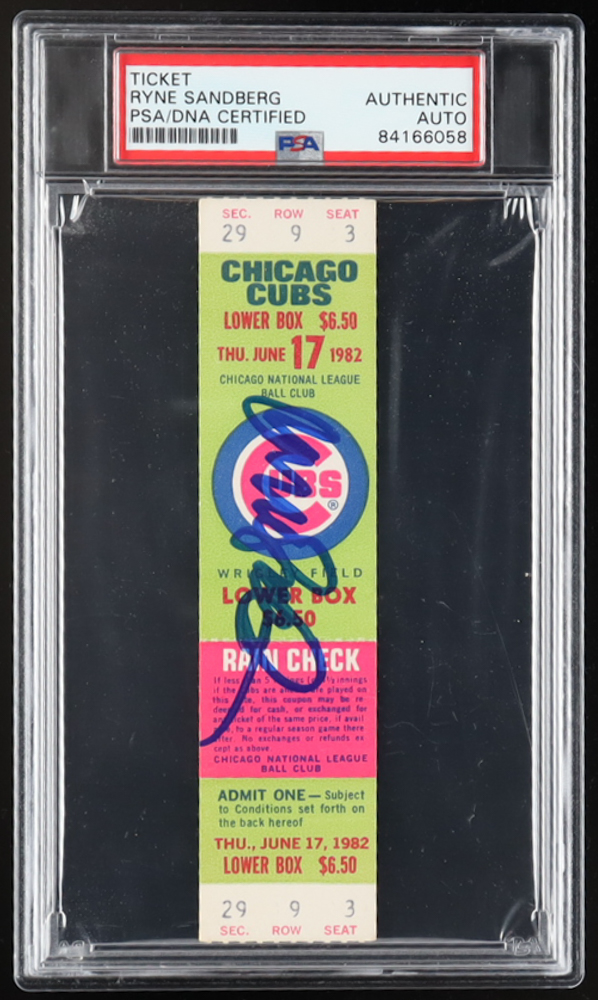 Ryne Sandberg Signed 1982 Cubs vs. Expos Game Ticket (PSA) at PristineAuction.com Ryne Sandberg Signed 1982 Cubs vs. Expos Game Ticket (PSA) at PristineAuction.com