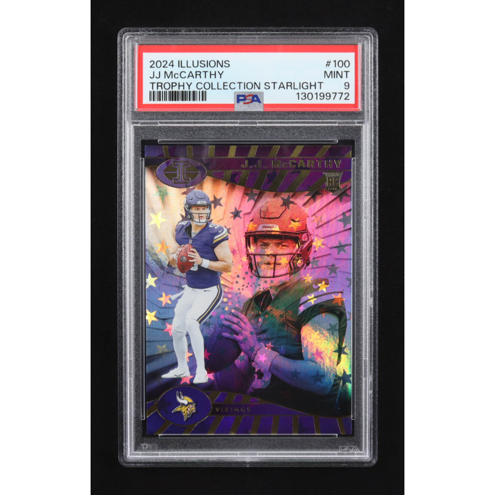 JJ McCarthy 2024 Panini Illusions Trophy Collection Starlight #100 RC (PSA 9) at PristineAuction.com