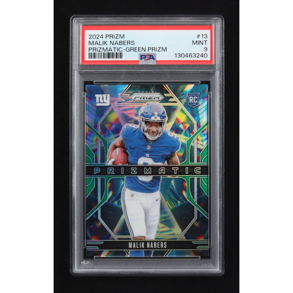 Malik Nabers 2024 Panini Prizmatic Green Prizm #13 RC (PSA 9) at PristineAuction.com