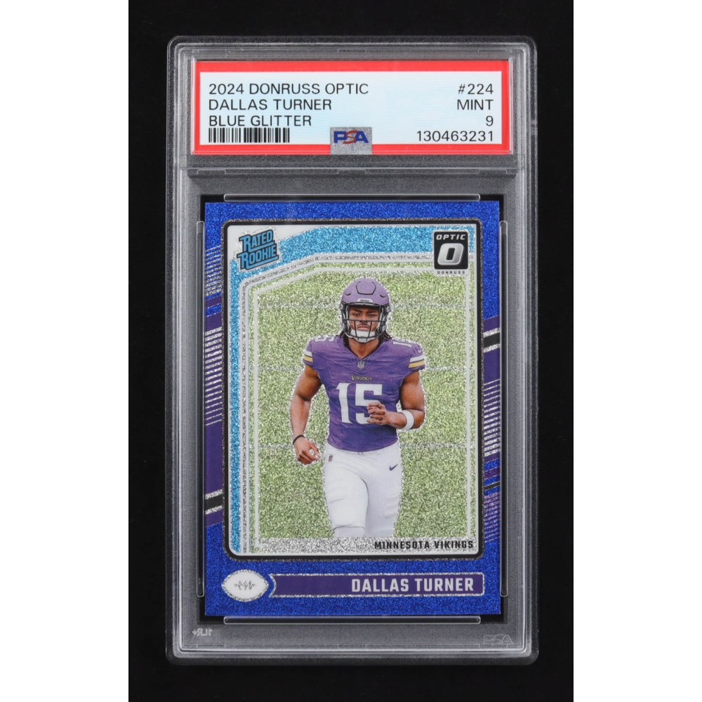 Dallas Turner 2024 Panini Donruss Optic Blue Glitter RR #224 RC (PSA 9) at PristineAuction.com