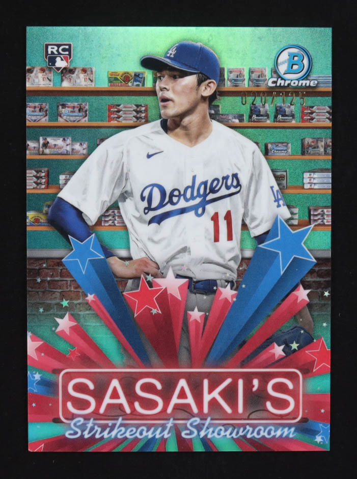 Roki Sasaki 2025 Bowman Chrome Hobby Stars Aqua Refractors #HS9 #020/125 RC at PristineAuction.com Roki Sasaki 2025 Bowman Chrome Hobby Stars Aqua Refractors #HS9 #020/125 RC at PristineAuction.com
