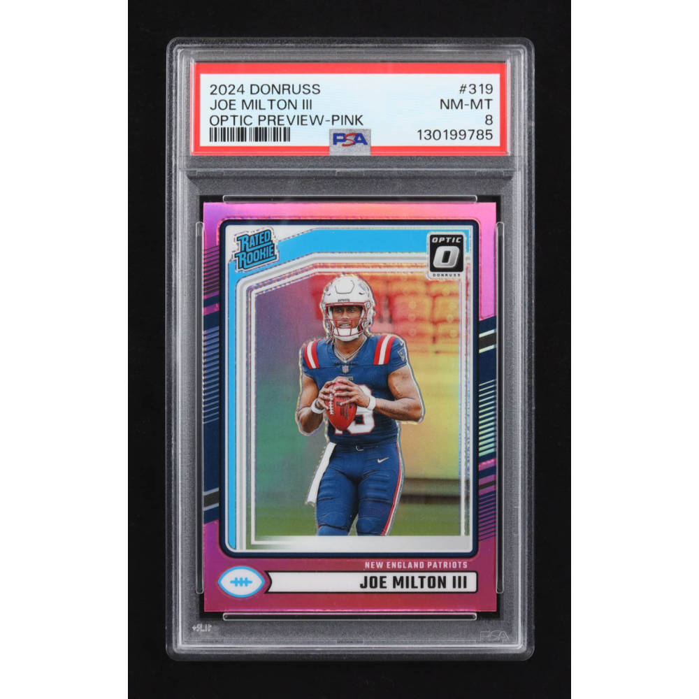 Joe Milton III 2024 Panini Donruss Optic Preview Pink RR #319 RC (PSA 8) at PristineAuction.com