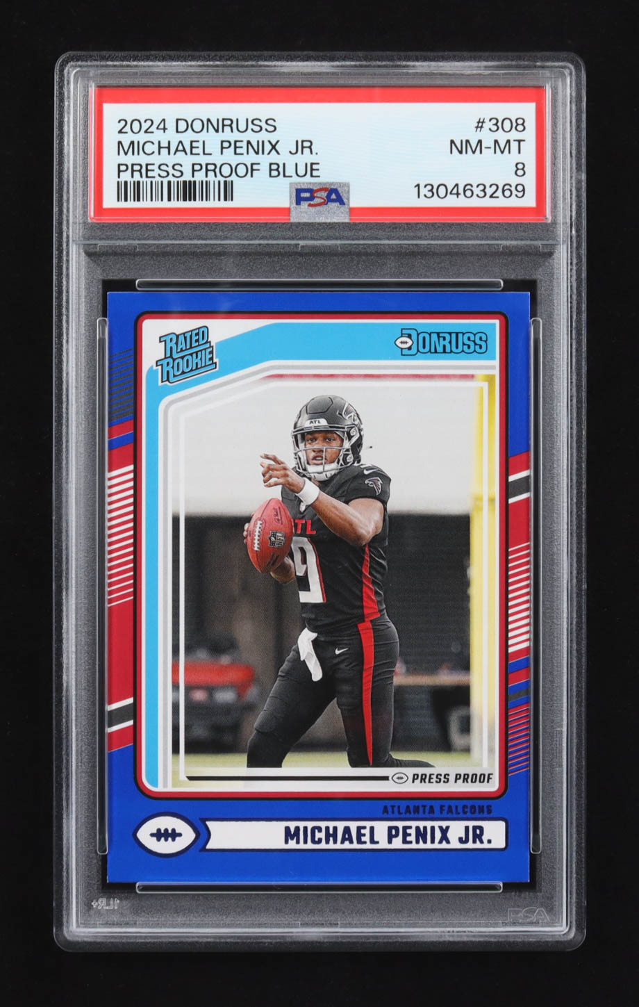 Michael Penix Jr. 2024 Panini Donruss Press Proof Blue RR #308 RC (PSA 8) at PristineAuction.com Michael Penix Jr. 2024 Panini Donruss Press Proof Blue RR #308 RC (PSA 8) at PristineAuction.com