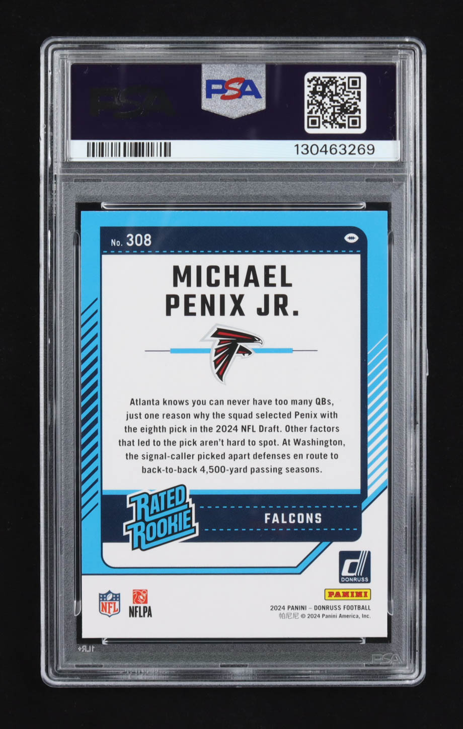 Michael Penix Jr. 2024 Panini Donruss Press Proof Blue RR #308 RC (PSA 8) at PristineAuction.com Michael Penix Jr. 2024 Panini Donruss Press Proof Blue RR #308 RC (PSA 8) at PristineAuction.com