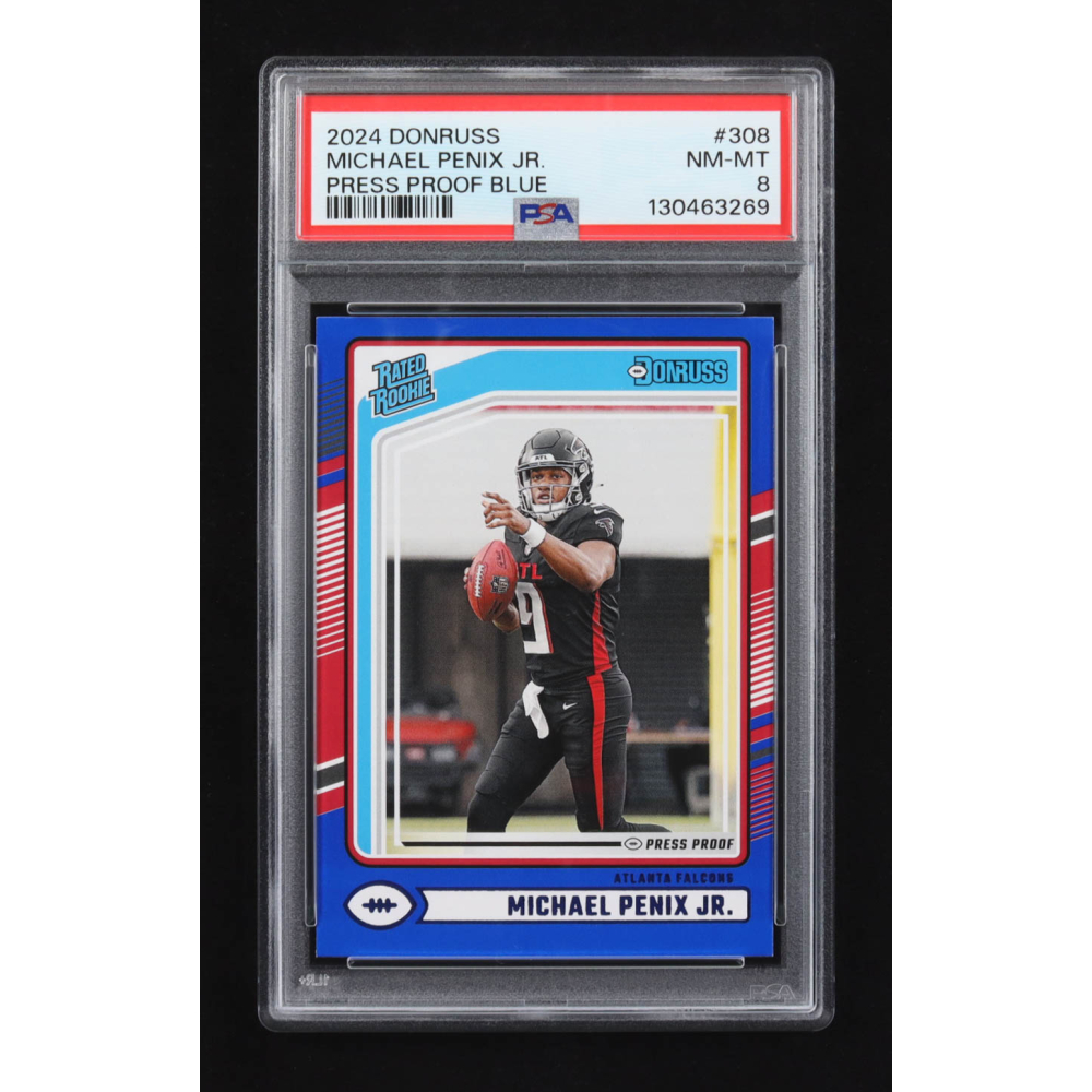 Michael Penix Jr. 2024 Panini Donruss Press Proof Blue RR #308 RC (PSA 8) at PristineAuction.com