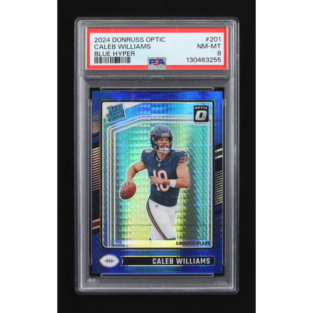 Caleb Williams 2024 Panini Donruss Optic Blue Hyper RR #201 RC (PSA 8) at PristineAuction.com