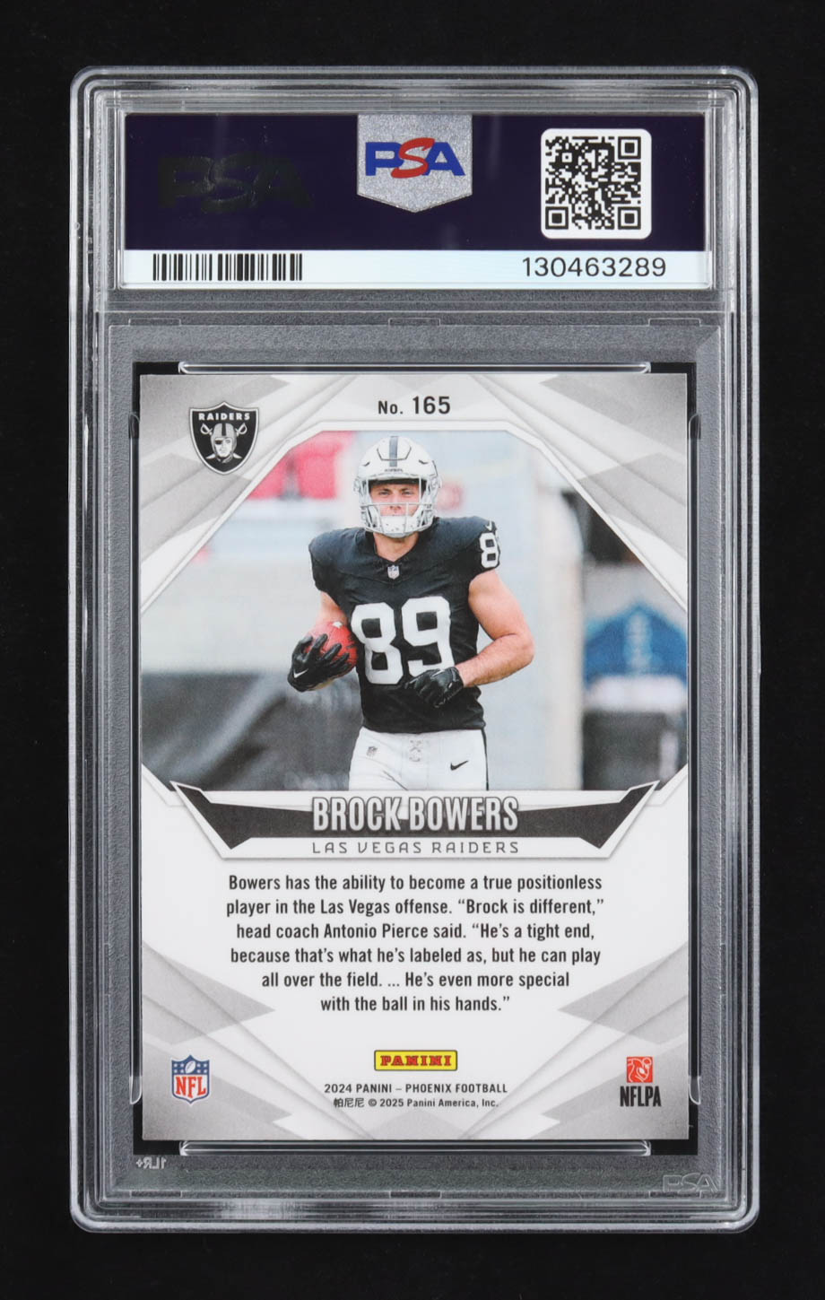 Brock Bowers 2024 Panini Phoenix Purple #165 RC (PSA 9) at PristineAuction.com Brock Bowers 2024 Panini Phoenix Purple #165 RC (PSA 9) at PristineAuction.com