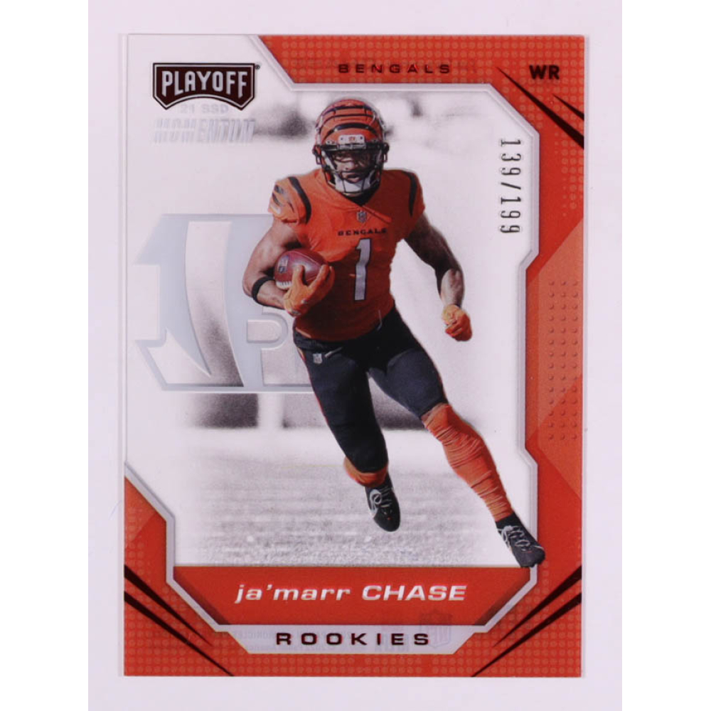 Ja'Marr Chase 2021 Panini Chronicles Playoff Momentum Rookies Red #5 RC #139/199 at PristineAuction.com