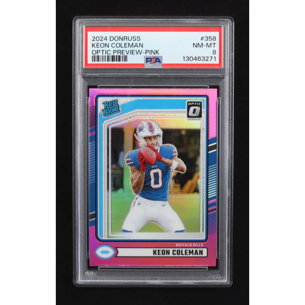 Keon Coleman 2024 Panini Donruss Optic Preview Pink RR #358 RC (PSA 8) at PristineAuction.com