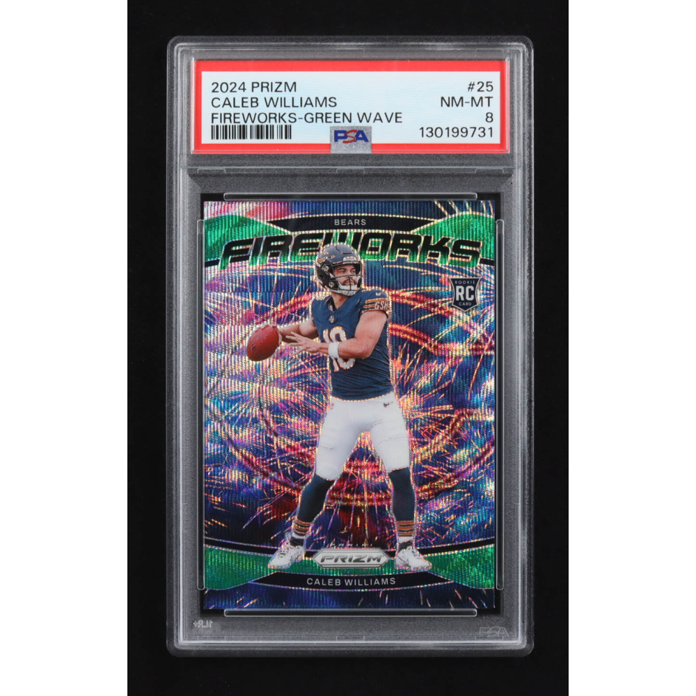 Caleb Williams 2024 Panini Fireworks Green Wave Prizm #25 RC (PSA 8) at PristineAuction.com