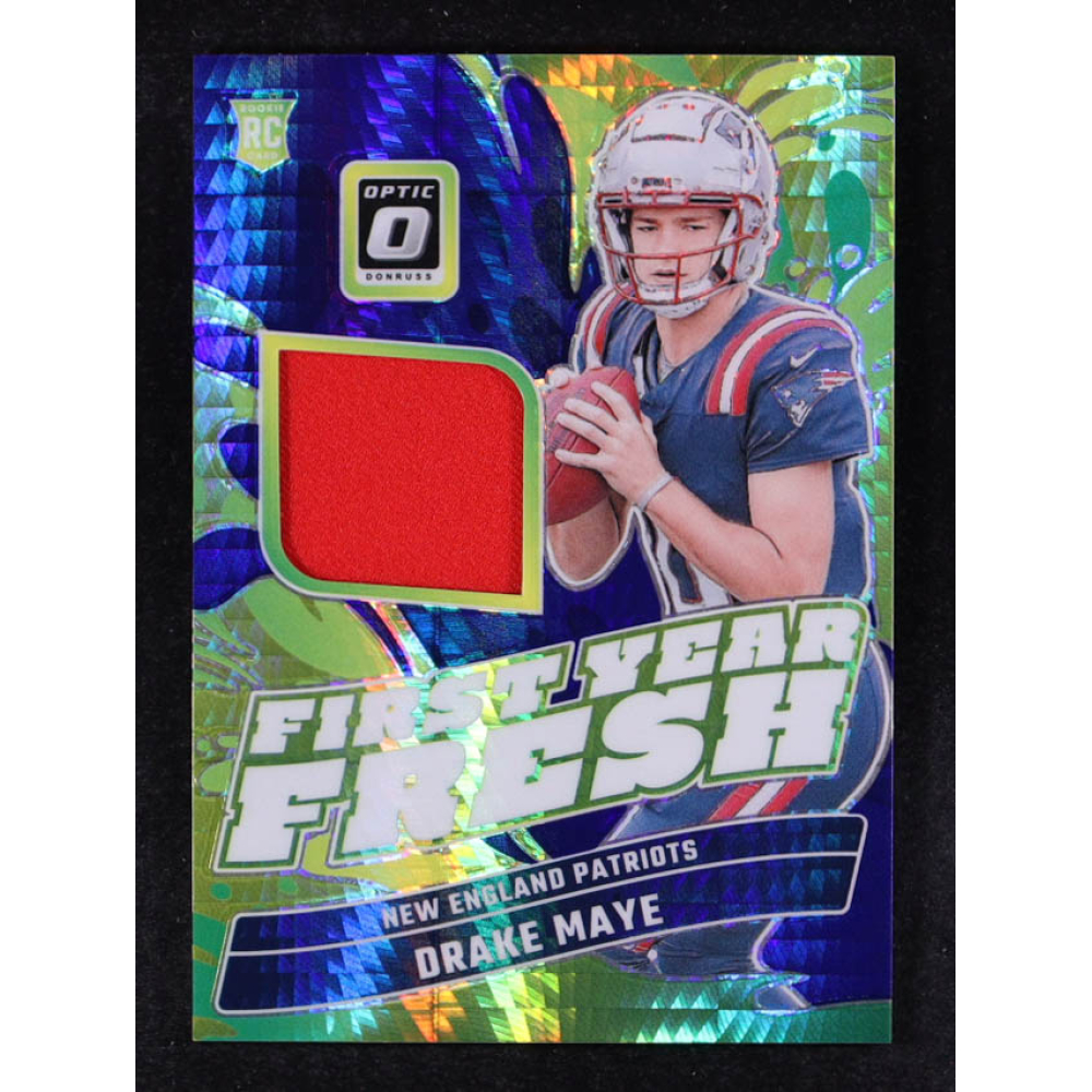 Drake Maye 2024 Donruss Optic First Year Fresh Jerseys Blue Hyper #12 RC at PristineAuction.com