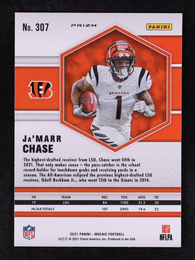 Ja'Marr Chase 2021 Panini Mosaic Mosaic Reactive Yellow #307 RC at PristineAuction.com Ja'Marr Chase 2021 Panini Mosaic Mosaic Reactive Yellow #307 RC at PristineAuction.com
