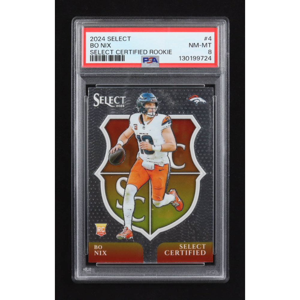 Bo Nix 2024 Panini Select Certified Rookie #4 RC (PSA 8) at PristineAuction.com