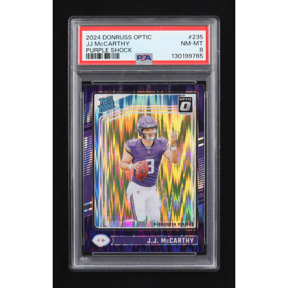 JJ McCarthy 2024 Panini Donruss Optic Purple Shock RR #235 RC (PSA 8) at PristineAuction.com