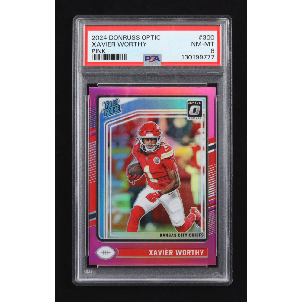 Xavier Worthy 2024 Panini Donruss Optic Pink RR #300 RC (PSA 8) at PristineAuction.com