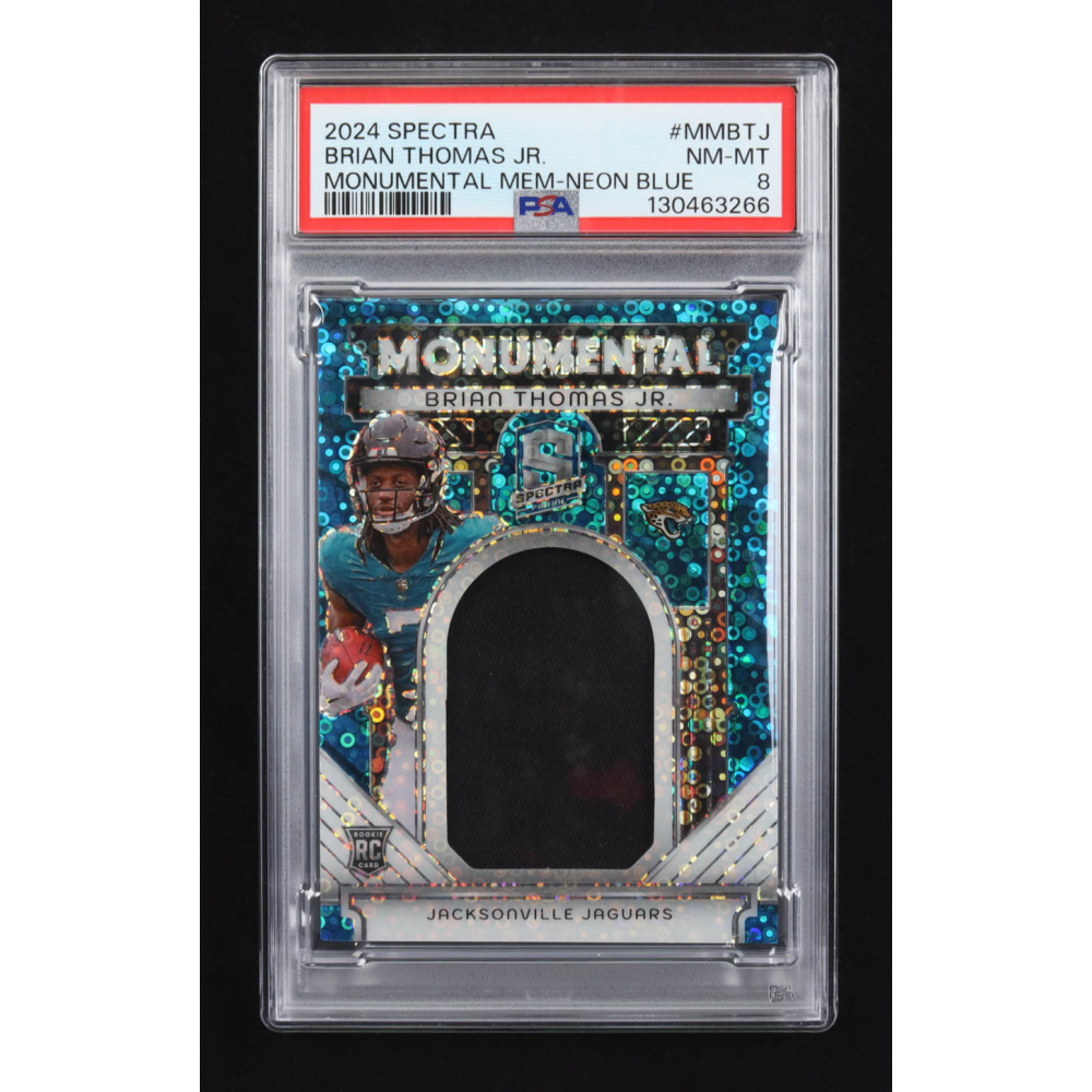 Brian Thomas Jr. 2024 Panini Spectra Monumental Mem Neon Blue #MM-BTJ RC #22/50 (PSA 8) at PristineAuction.com